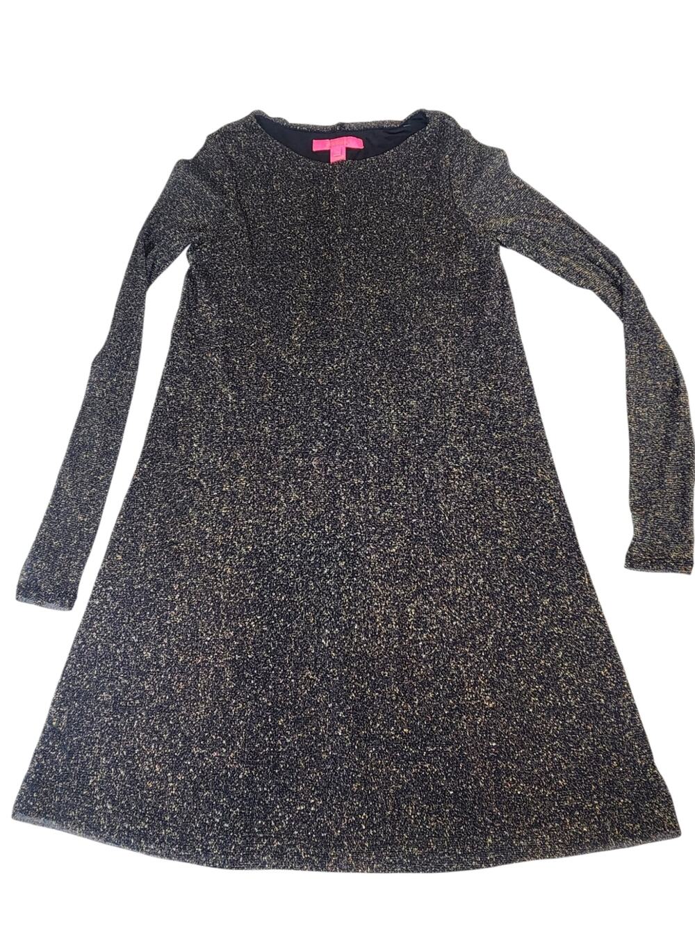 Lily Pulitzer Black Gold Metallic Shimmer Long Sleeve A-Line Dress XS